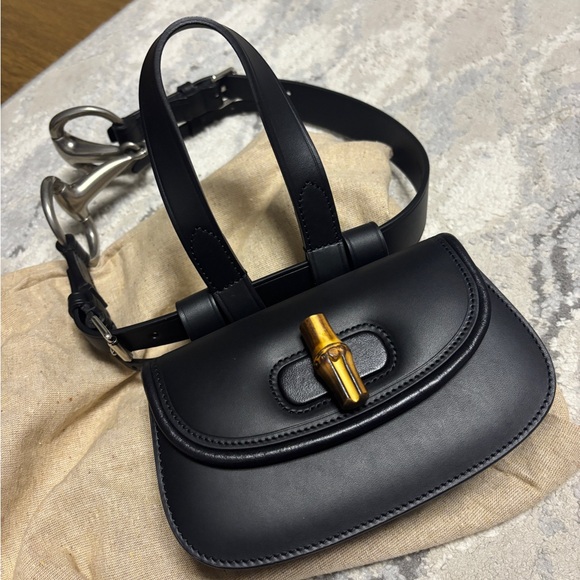 New Authentic Gucci Bambo Horsebit Logo Waist Bag Belt size 80 Number 681137 - Picture 2 of 9